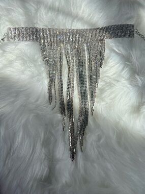 Nina Silver Rhinestone Fringe Choker Necklace
